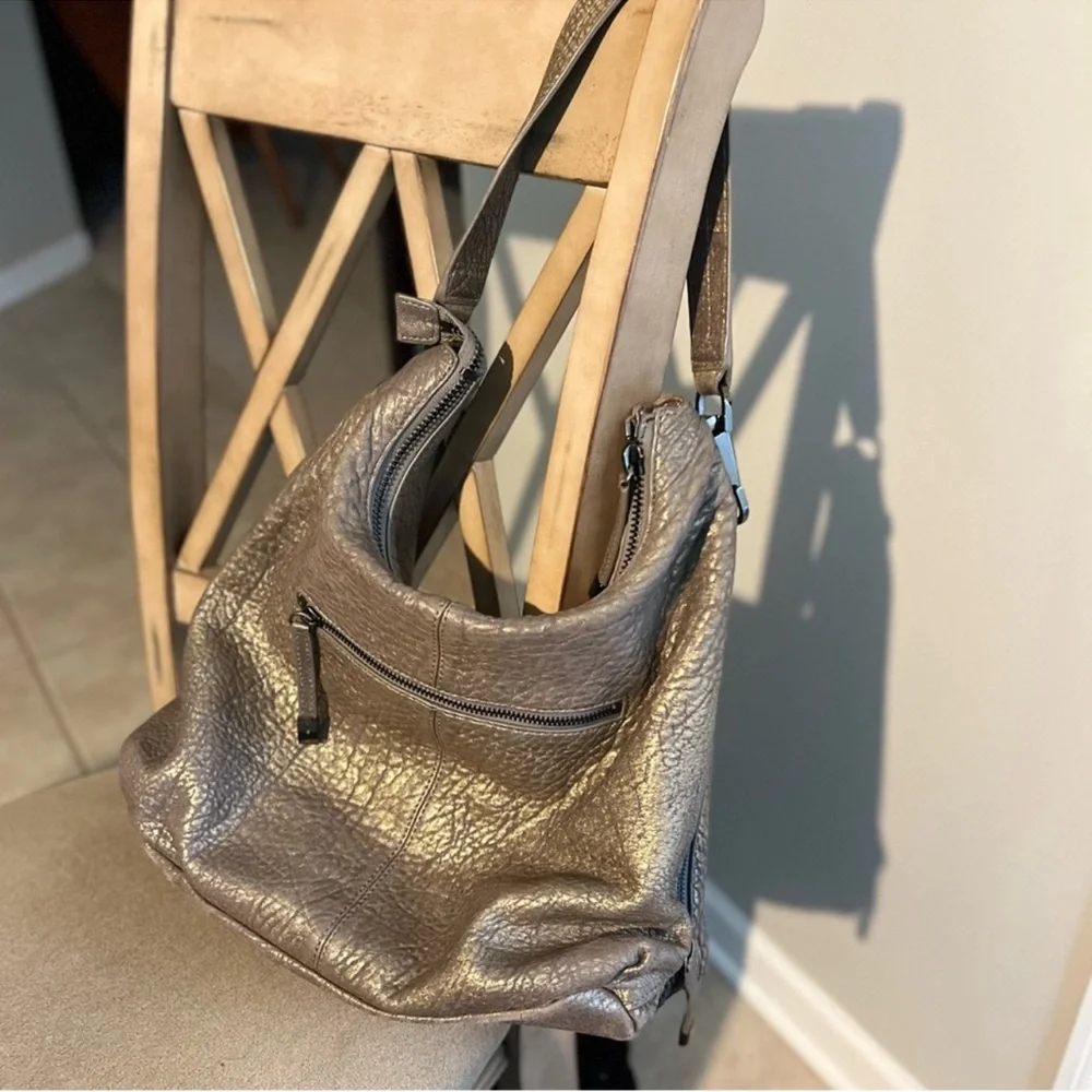 Vince Camuto Riley metallic brushed bubble lamb leather hobo purse shoulder bag